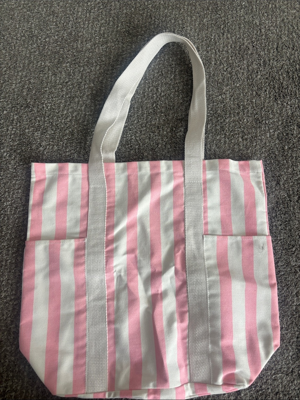 Target Pink and White Striped Canvas Tote with Exterior Pockets